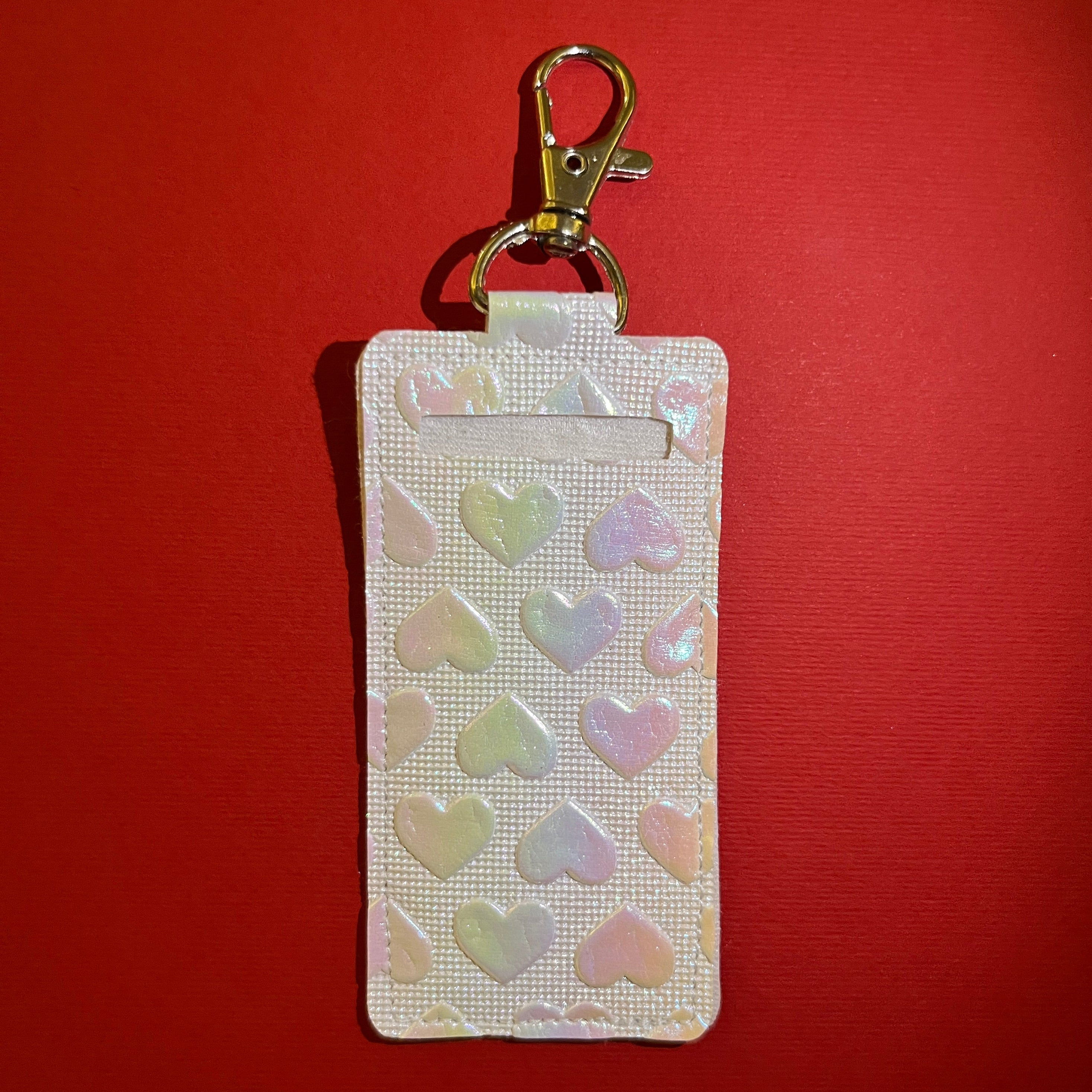 White Heart Faux Leather Lipbalm Holder